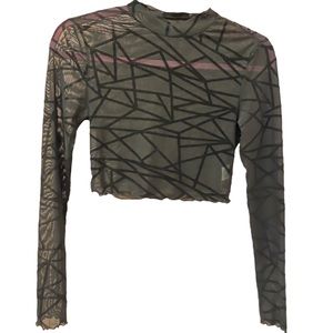 Y2K Style Sheer Geo Crop Top w/Mock Neck